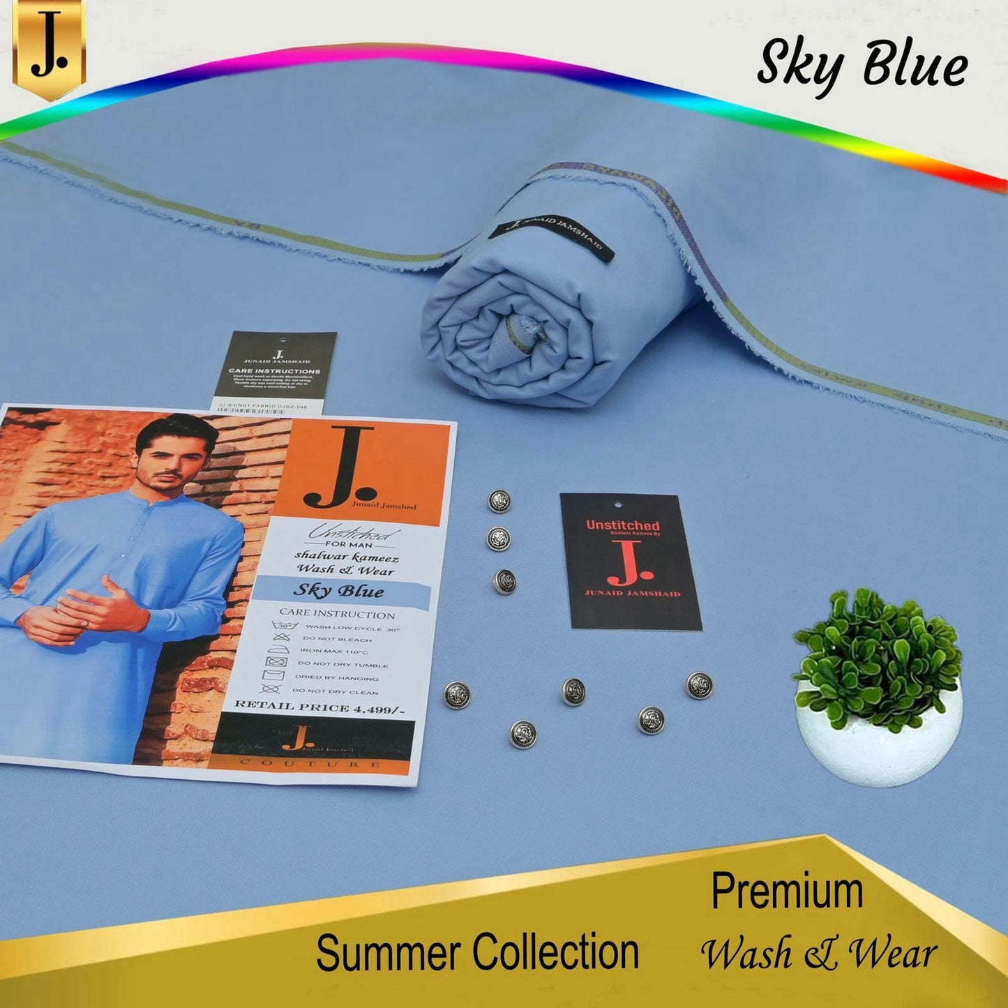 🌟 Junaid Jamshed Sky Blue Men's Shalwar Kameez – Royal Fabric Collection 👕*