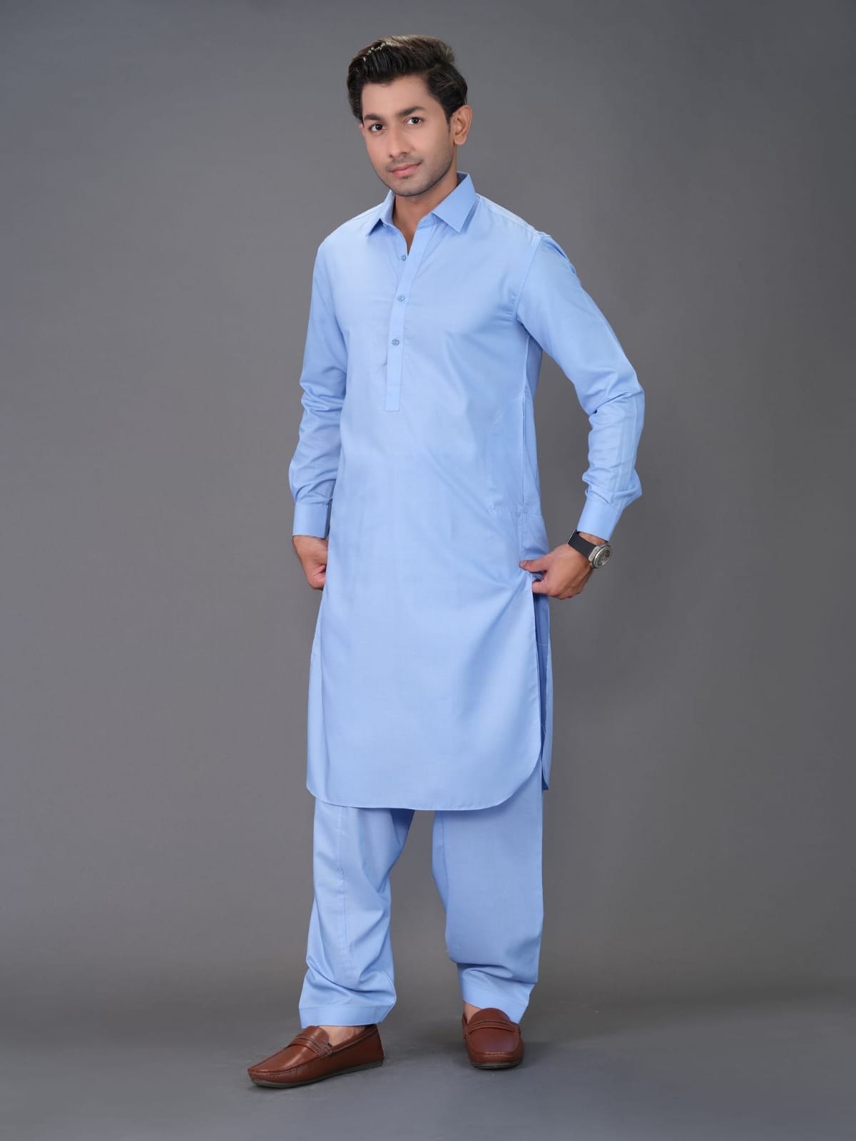 🌟 Junaid Jamshed Sky Blue Men's Shalwar Kameez – Royal Fabric Collection 👕*